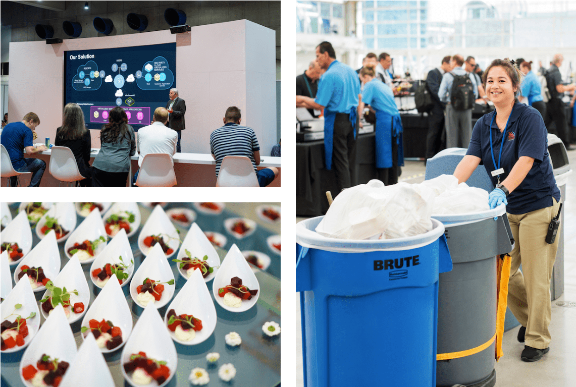 Clockwise from top left: Booth Technical Services; Booth Cleaning; Booth Catering