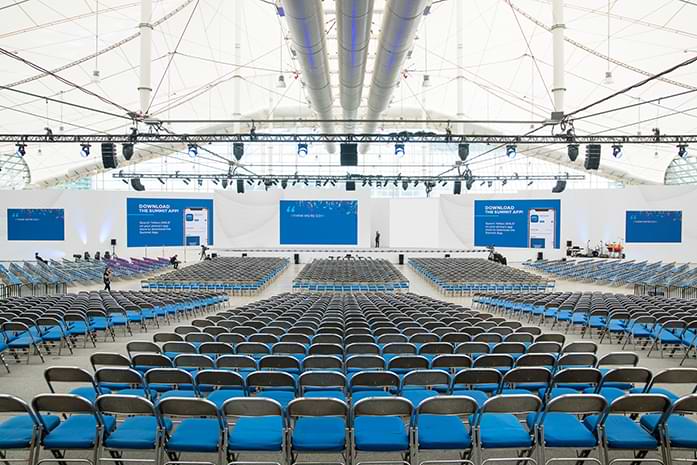 Setting up Sails Pavilion for general session