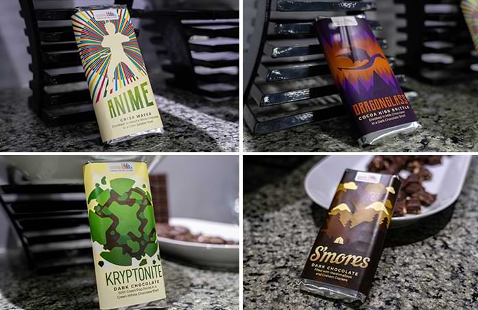 Comic-Con 2018 chocolate bars Anime, Dragon Glass, Kryptonite and S'mores