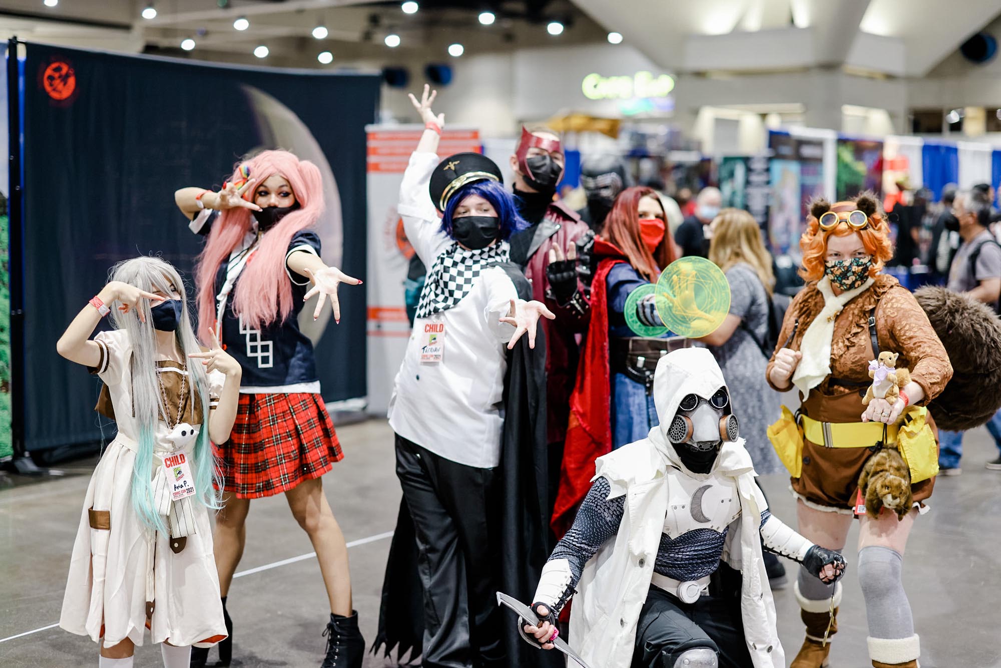 A group of Cosplayers attending the Comic-Con Special Edition in November 2021. Costumes include Marevel characters Moon Knight and Dr Strange among others.